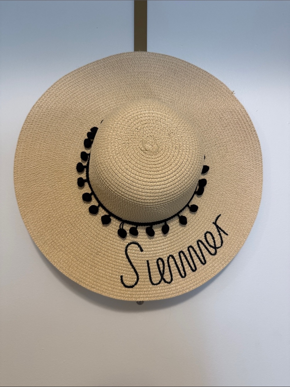 Summer Embroidered Wide Brim Straw Sun Hat - Beige